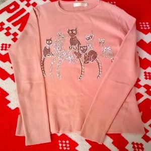Long sleeved jersey Vintage SPARKLY CAT design PINK